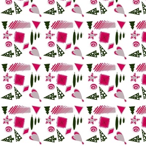 Geometric Christmas in pink and green with white background.