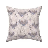 Dancing Cranes, Antiqued Silver Leaf Faux Texture 