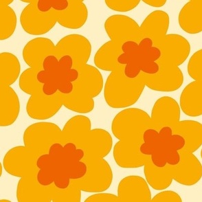 70s retro hippie flowers in yellow and orange - Medium scale