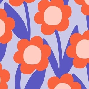 Minimal daisy flowers in blue and red - Medium scale