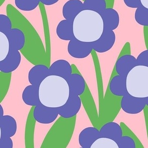 Minimal daisy flowers in pink and blue - Medium scale