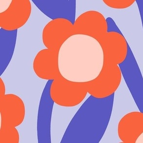 Minimal daisy flowers in blue and red - Large scale