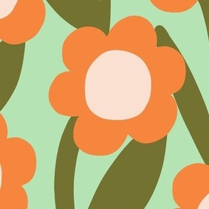 Minimal daisy flowers in green and orange - Large scale