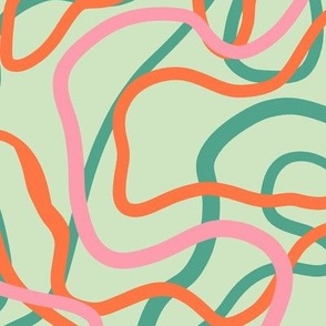Abstract curvy lines pattern in mint green - Medium scale