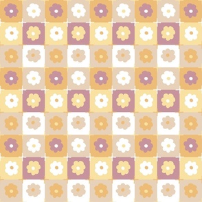 Ditsy Picnic season mcm blossom checkers patchwork - lilac  mauve panna cotta butter yellow buff beige