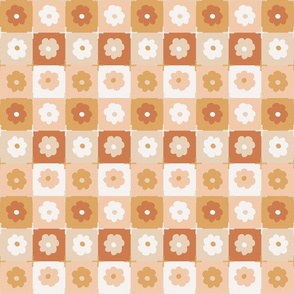 Ditsy Picnic season mcm blossom checkers - peach cream ginger brown marigold yellow buff beige 