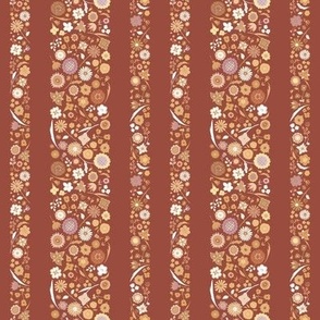 ditsy retro dainty floral stripe - auburn rust brown