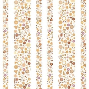 ditsy retro dainty floral stripe - crisp white and pastel golden rust