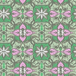 Vintage tile floral	green purple