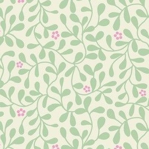 swirling leaves little flowers mint pink white