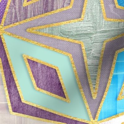 Blue and Purple Stars and Diamonds Abstract Geometric Large