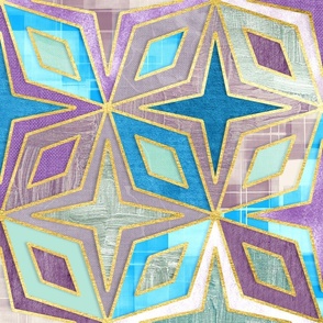 Blue and Purple Stars and Diamonds Abstract Geometric Large