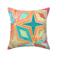 Tangerine and Teal Stars and Diamonds Abstract Geometric Large