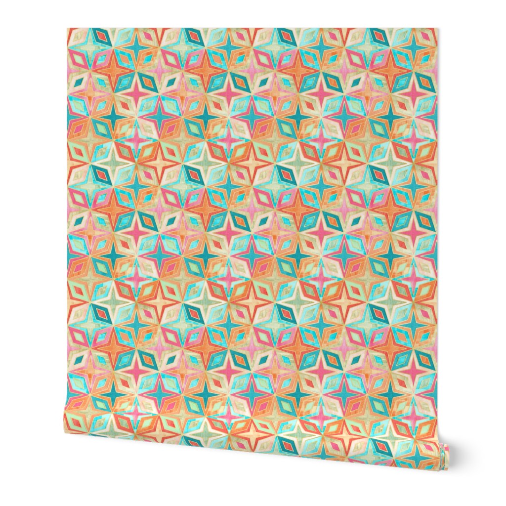 Tangerine and Teal Stars and Diamonds Abstract Geometric Small