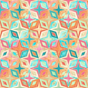 Tangerine and Teal Stars and Diamonds Abstract Geometric Small