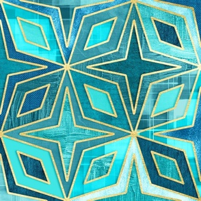 Teal and Blue Stars and Diamonds Abstract Geometric Large