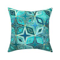Teal and Blue Stars and Diamonds Abstract Geometric Medium 