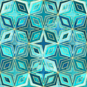 Teal and Blue Stars and Diamonds Abstract Geometric Medium 