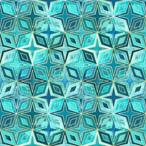 Teal and Blue Stars and Diamonds Abstract Geometric Small