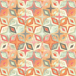 Coral and Grey Stars and Diamonds Abstract Geometric Small