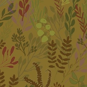 Autumn colored Leaf Stems Scattered Naturalistically on Tan Background 24"
