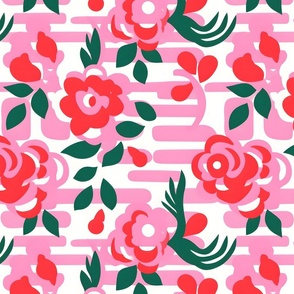 Bright roses pink red green