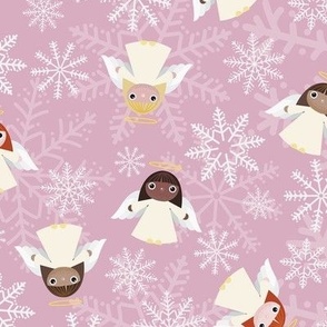 Midi - Cute Christmas Angels & Festive Snowflakes - Blush Pink