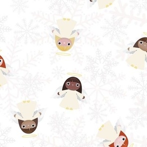 Midi - Cute Christmas Angels & Festive Snowflakes - Winter White