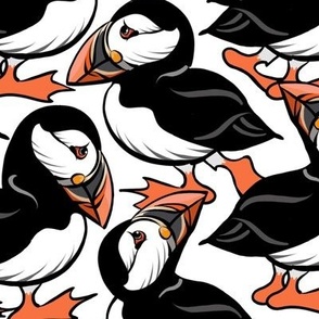 Puffins on Parade - White