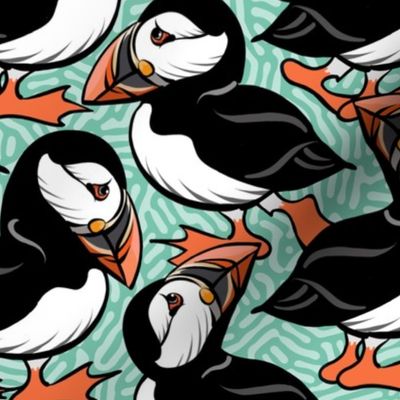 Puffins on Parade - Sea Green