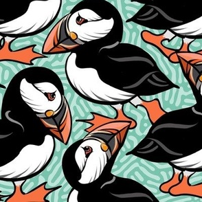 Puffins on Parade - Sea Green