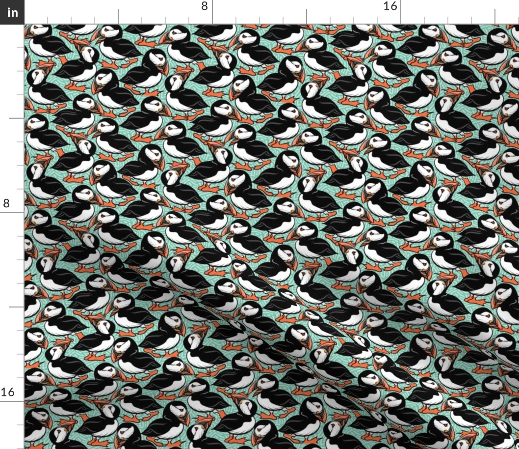 Puffins on Parade - Sea Green - Small