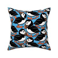 Puffins on Parade - Deep Cyan