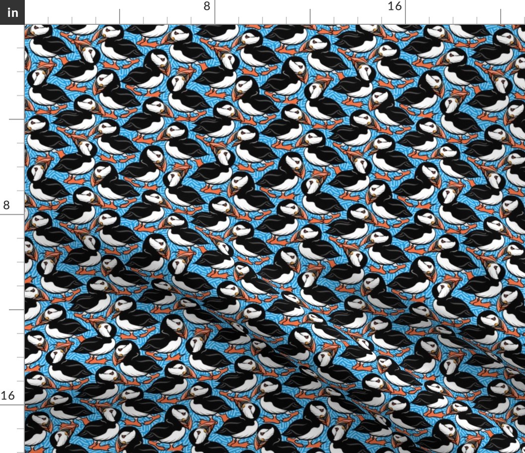 Puffins on Parade - Deep Cyan - Small