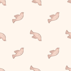 Beige and soft pink birds - Birdie - Pastel