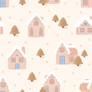Pastel, soft, pink and blue Christmas Winter Village - Pastel