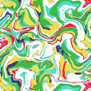 Rainbow Marble - vibrant fluid swirl of red, green, yellow, white