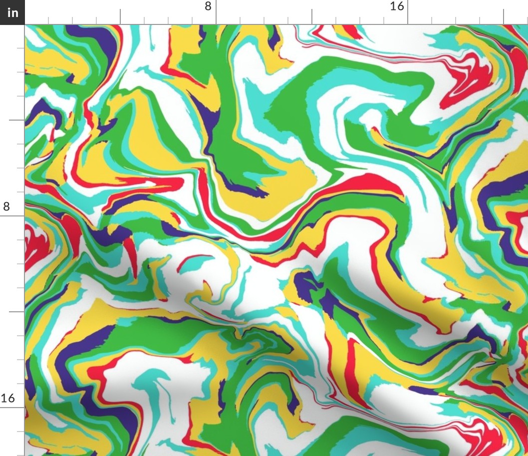 Rainbow Marble - vibrant fluid swirl of red, green, yellow, white