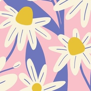 Delicate wild daisy flowers in pink and blue - Large scale