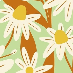 Delicate wild daisy flowers in pastel green - Large scale