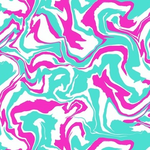 Green and pink vibrant fluid swirl of pink, teal and blue. Abstract Marble swirl