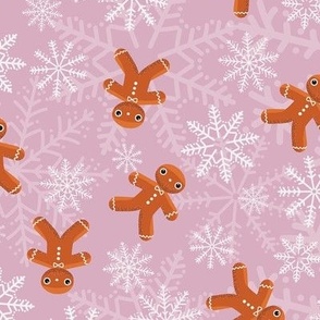 Midi - Cute Christmas Gingerbread Men & Festive Snowflakes - Blush Pink
