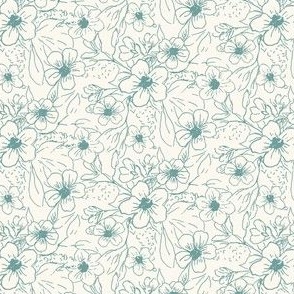 Vintage Floral Hand Drawn Outline//blueandcream//Medium