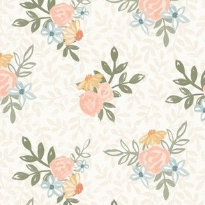 Painted Florals on Leaves//Cream//Medium