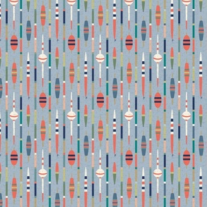 Faux Vintage Texture on Retro Bobbers and Stripes on Blue Gray Small