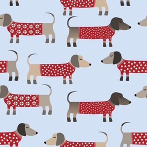 Dachshund Dogs in Holiday Sweaters Blue