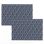 (M) Wavy Intertwining Diagonal Pastel Ropes on Navy  Size M