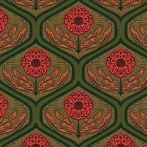 Medium Flower Burst Ogee in Fall Reds and Greens
