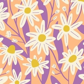 Delicate wild daisy flowers in coral and lilac - Medium scale
