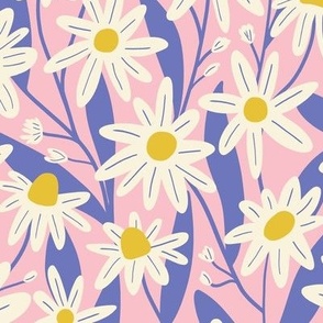 Delicate wild daisy flowers in pink and blue - Medium scale